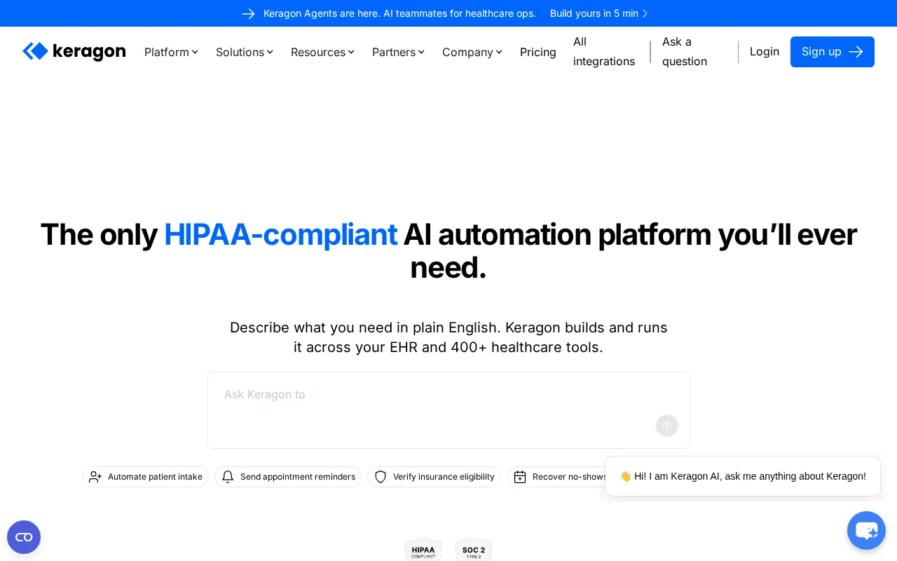 Screenshot of the Keragon homepage, captured 2026-10-16