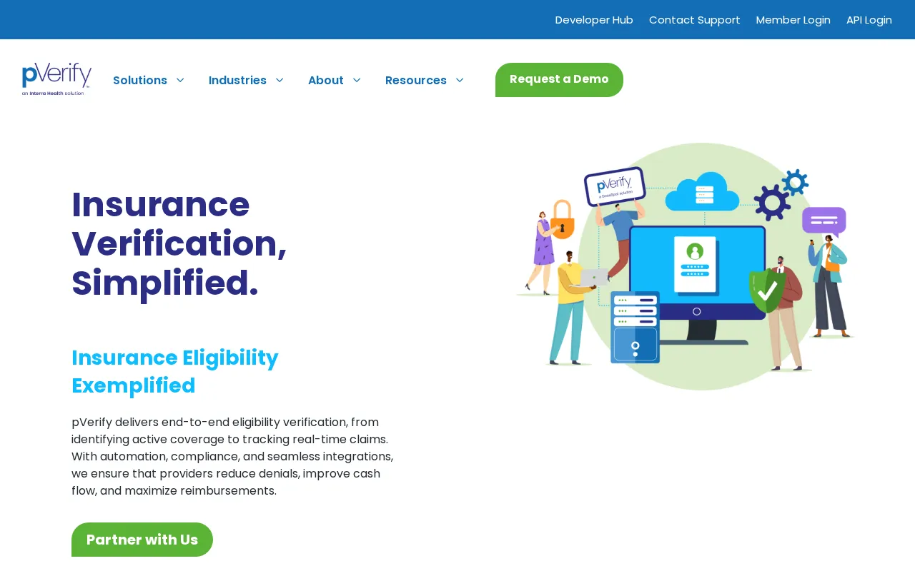 Screenshot of the pVerify homepage, captured 2026-10-16